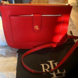 Lauren Ralph Lauren Geranium Pebbled Leather Medium Jamey Crossbody NWT